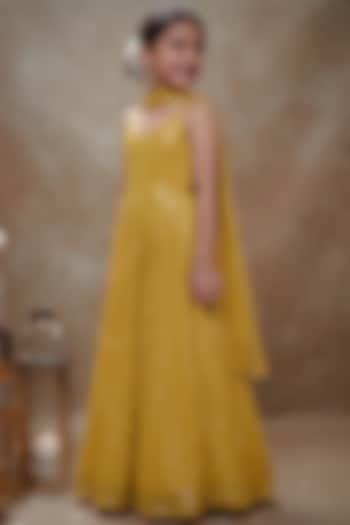 Haldi Yellow Viscose Georgette Embroidered Anarkali Set For Girls by Starflower by Renee Label at Pernia's Pop Up Shop
