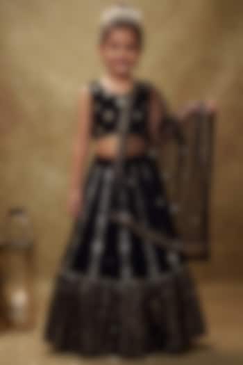 Black Viscose Georgette Embroidered Lehenga Set For Girls by Starflower by Renee Label at Pernia's Pop Up Shop