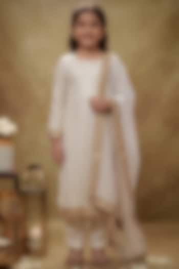 Ivory Viscose Georgette Embroidered Kurta Set For Girls by Starflower by Renee Label at Pernia's Pop Up Shop