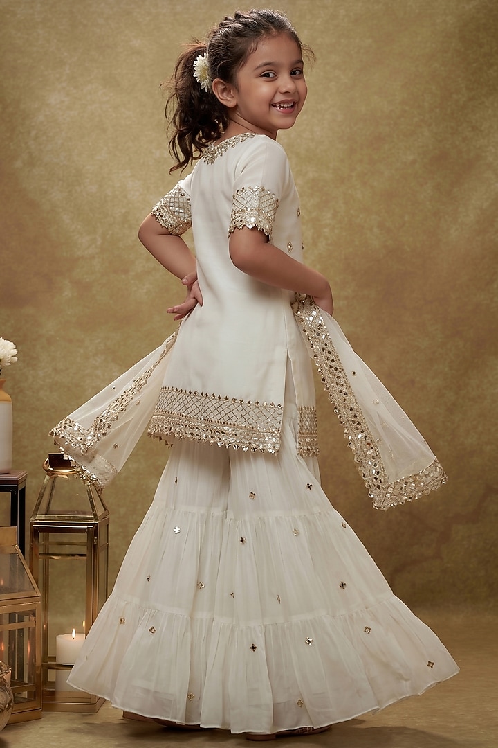 Ivory Viscose Georgette Tiered Sharara Set For Girls by Starflower by Renee Label at Pernia's Pop Up Shop