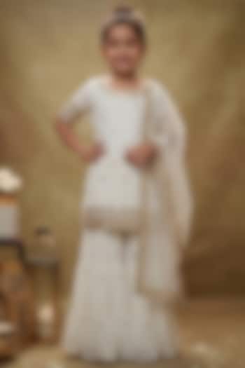 Ivory Viscose Georgette Tiered Sharara Set For Girls by Starflower by Renee Label at Pernia's Pop Up Shop