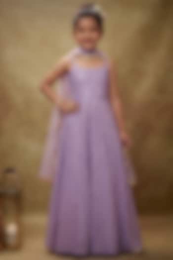 Lavender Viscose Georgette Thread Embroidered Anarkali Set For Girls by Starflower by Renee Label at Pernia's Pop Up Shop