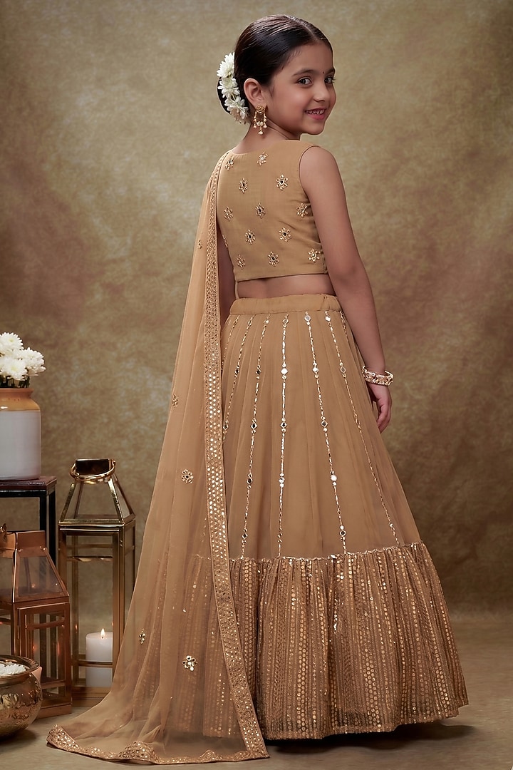Beige Viscose Georgette Gota Embroidered Lehenga Set For Girls by Starflower by Renee Label at Pernia's Pop Up Shop