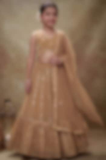 Beige Viscose Georgette Gota Embroidered Lehenga Set For Girls by Starflower by Renee Label at Pernia's Pop Up Shop
