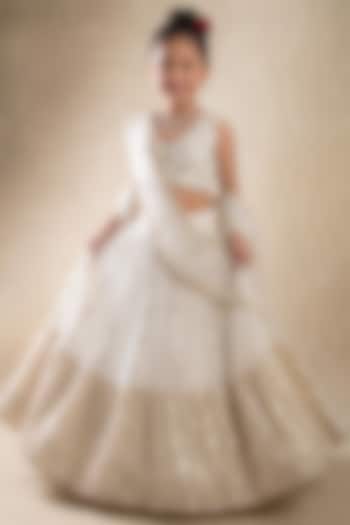 White Viscose Georgette Mirror Embroidered Lehenga Set For Girls by Starflower by Renee Label at Pernia's Pop Up Shop