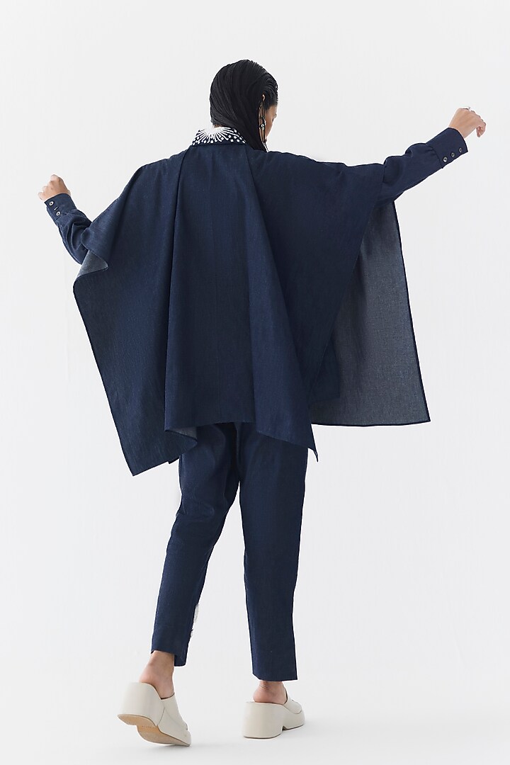 Dark Blue Cotton Denim Sequin Embroidered Co-Ord Set by Studio Rigu at Pernia's Pop Up Shop