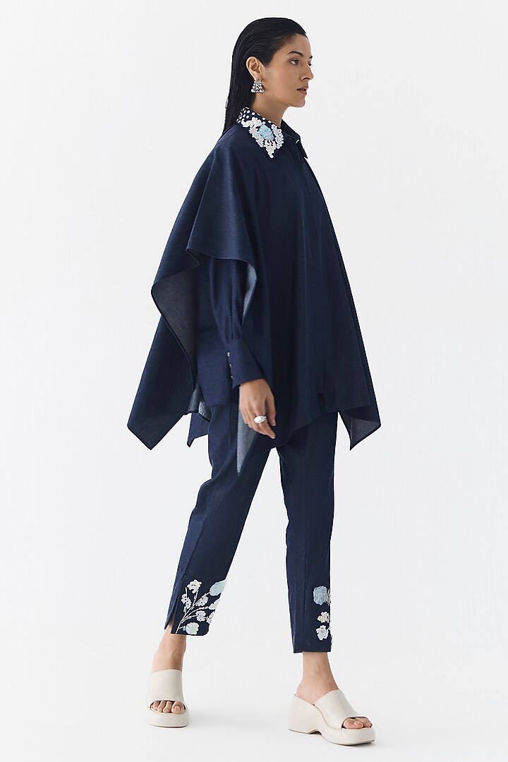 Dark Blue Cotton Denim Sequin Embroidered Co-Ord Set by Studio Rigu at Pernia's Pop Up Shop