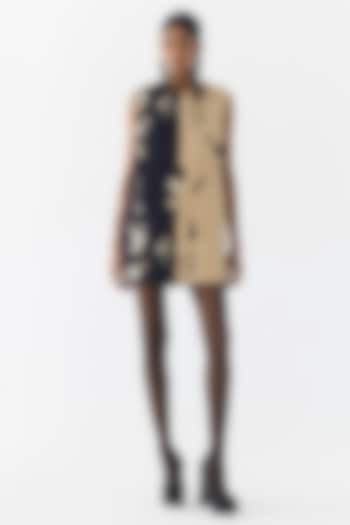 Black & Cream Vegan Silk Floral Printed Mini Vacation Dress by Studio Rigu at Pernia's Pop Up Shop