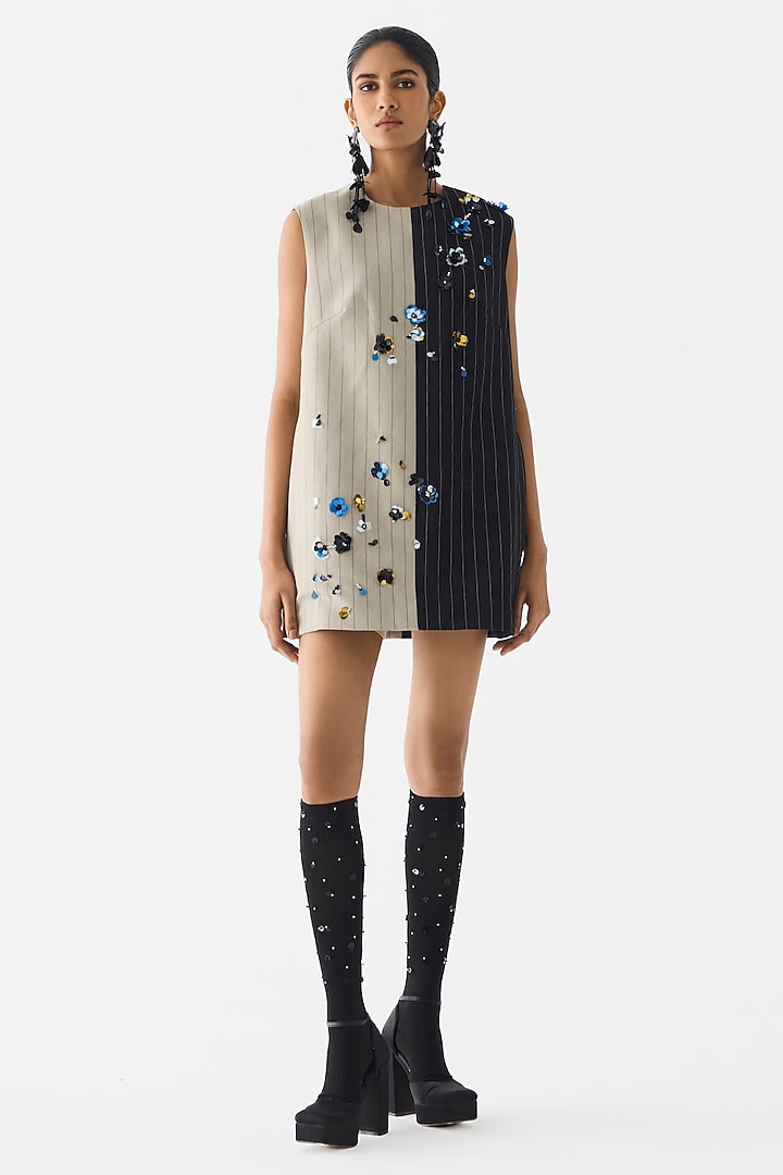 Grey & Black Suiting Mini Vacation Dress by Studio Rigu at Pernia's Pop Up Shop