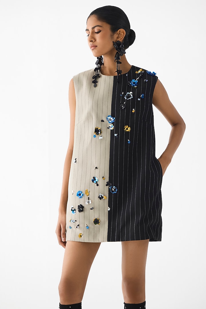 Grey & Black Suiting Mini Vacation Dress by Studio Rigu at Pernia's Pop Up Shop