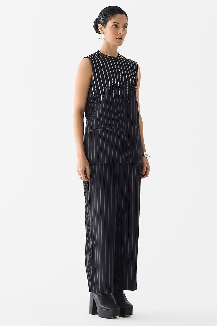 Black Suiting Sequin Embroidered Co-Ord Set by Studio Rigu at Pernia's Pop Up Shop