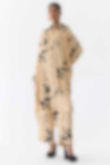 Cream Vegan Silk Floral Printed Co-Ord Set by Studio Rigu at Pernia's Pop Up Shop