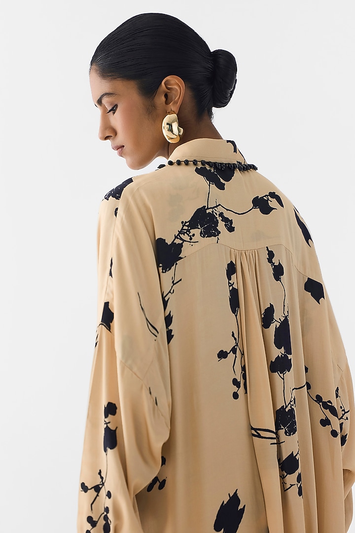 Cream Vegan Silk Floral Printed Co-Ord Set by Studio Rigu at Pernia's Pop Up Shop