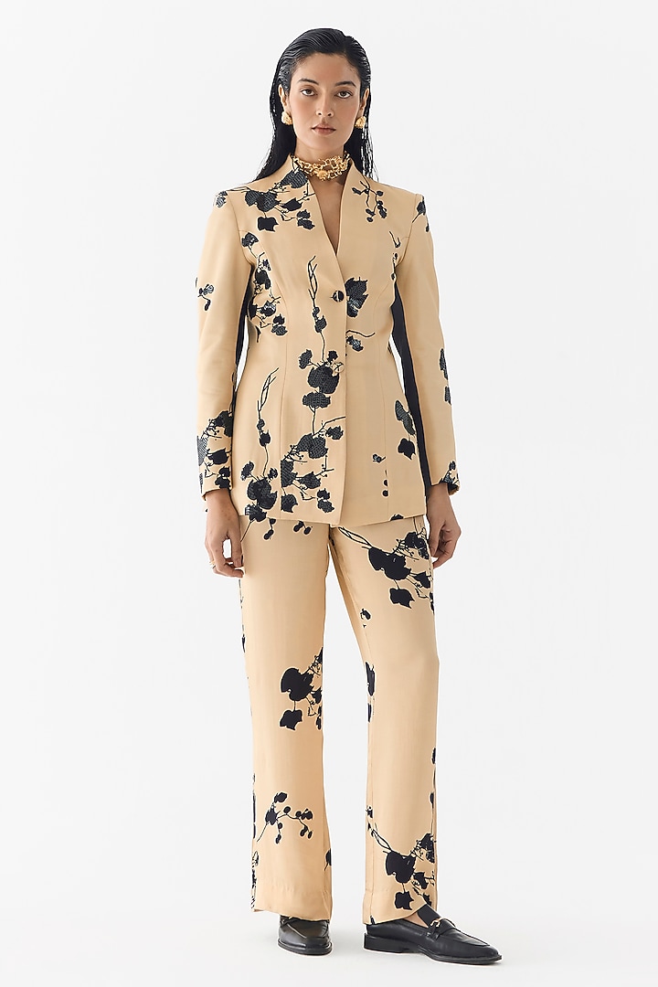 Cream Vegan Silk Floral Printed Co-Ord Set by Studio Rigu at Pernia's Pop Up Shop