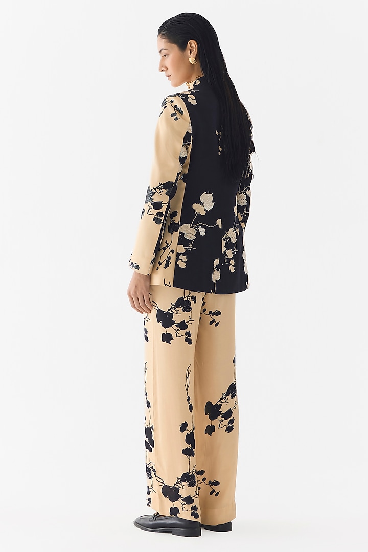 Cream Vegan Silk Floral Printed Co-Ord Set by Studio Rigu at Pernia's Pop Up Shop