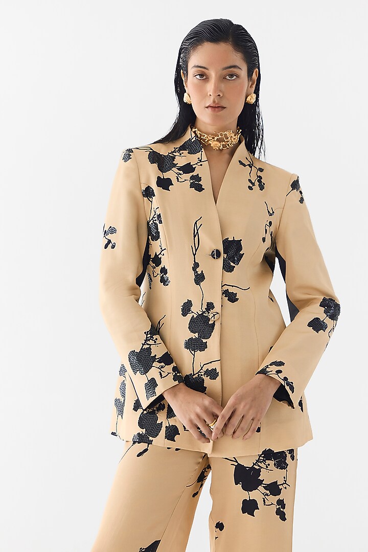 Cream Vegan Silk Floral Printed Co-Ord Set by Studio Rigu at Pernia's Pop Up Shop