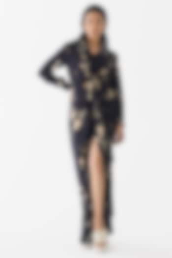 Black Vegan Silk Floral Printed Co-Ord Set by Studio Rigu at Pernia's Pop Up Shop