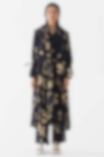 Black & Cream Vegan Silk Floral Printed Co-Ord Set by Studio Rigu at Pernia's Pop Up Shop