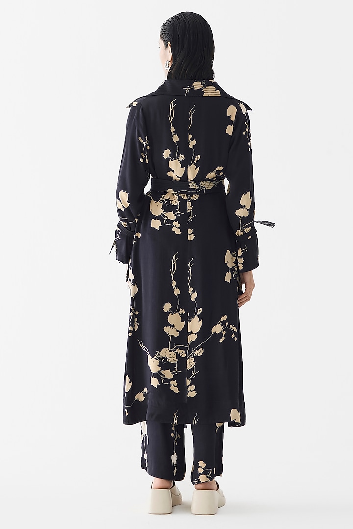 Black & Cream Vegan Silk Floral Printed Co-Ord Set by Studio Rigu at Pernia's Pop Up Shop
