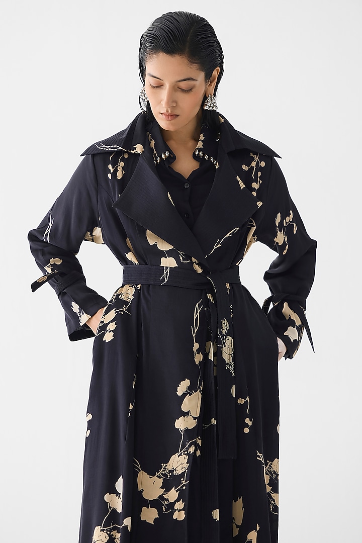 Black & Cream Vegan Silk Floral Printed Co-Ord Set by Studio Rigu at Pernia's Pop Up Shop