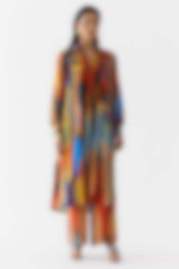 Multi-Colored Vegan Silk Brushstroke Printed Co-Ord Set by Studio Rigu at Pernia's Pop Up Shop