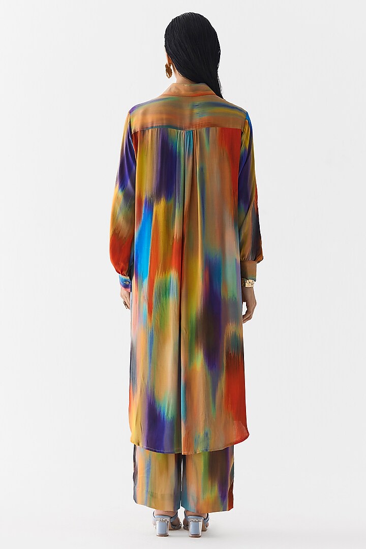 Multi-Colored Vegan Silk Brushstroke Printed Co-Ord Set by Studio Rigu at Pernia's Pop Up Shop