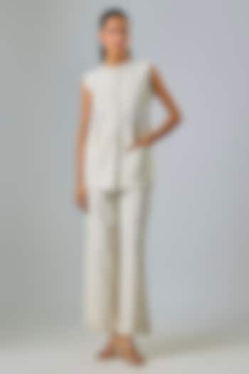 Natural Beige Linen Hand Embroidered Blazer Set by Studio Rigu at Pernia's Pop Up Shop