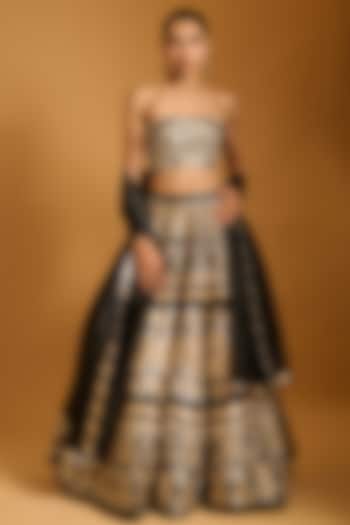Black Raw Silk & Dupion Bridal Lehenga Set by Siddartha Tytler at Pernia's Pop Up Shop
