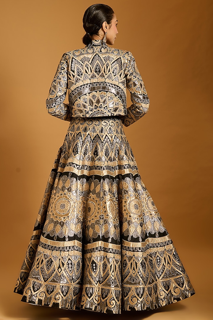 Black Raw Silk & Dupion Bridal Lehenga Set by Siddartha Tytler at Pernia's Pop Up Shop