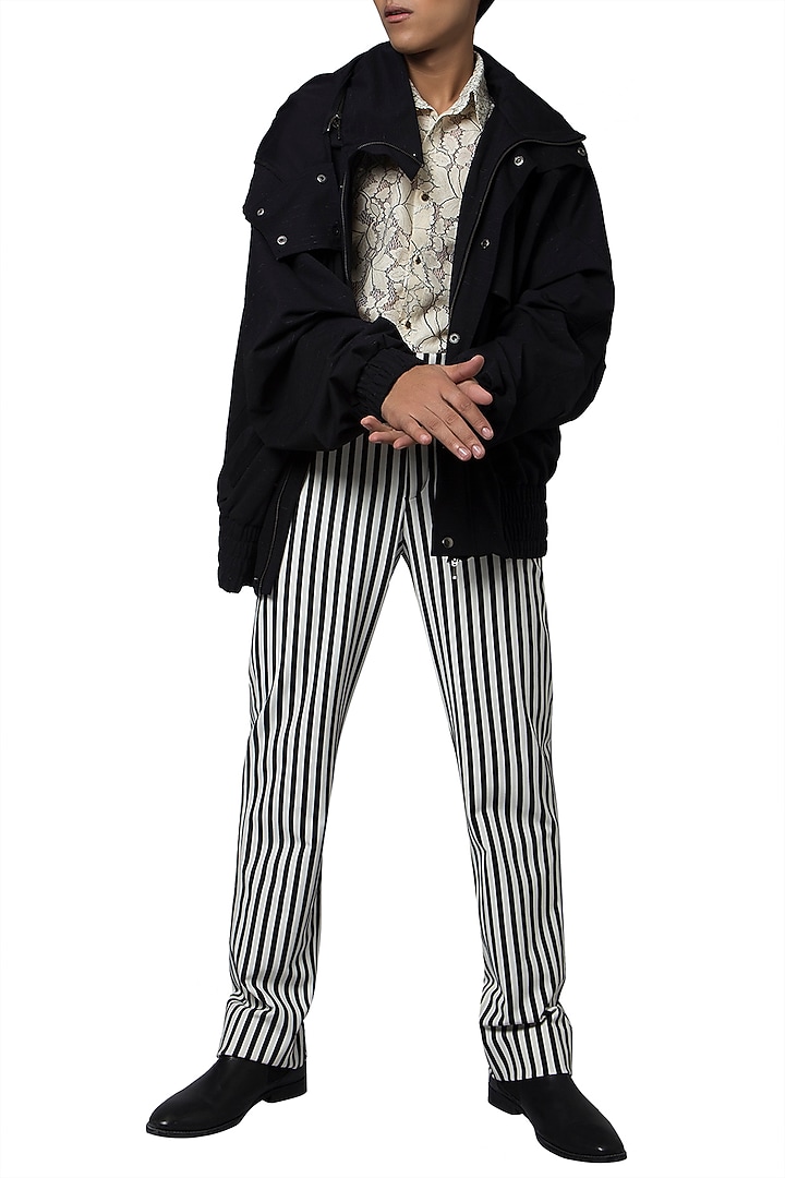 Black & White Striped Straight Pants by Siddartha Tytler Men at Pernia's Pop Up Shop