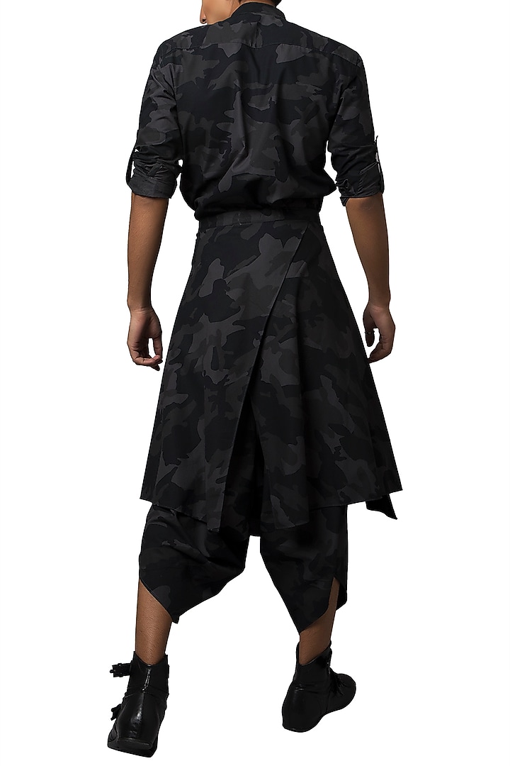 Black & Grey Camo Printed Crystal Owl Wedding Shirt by Siddartha Tytler Men at Pernia's Pop Up Shop