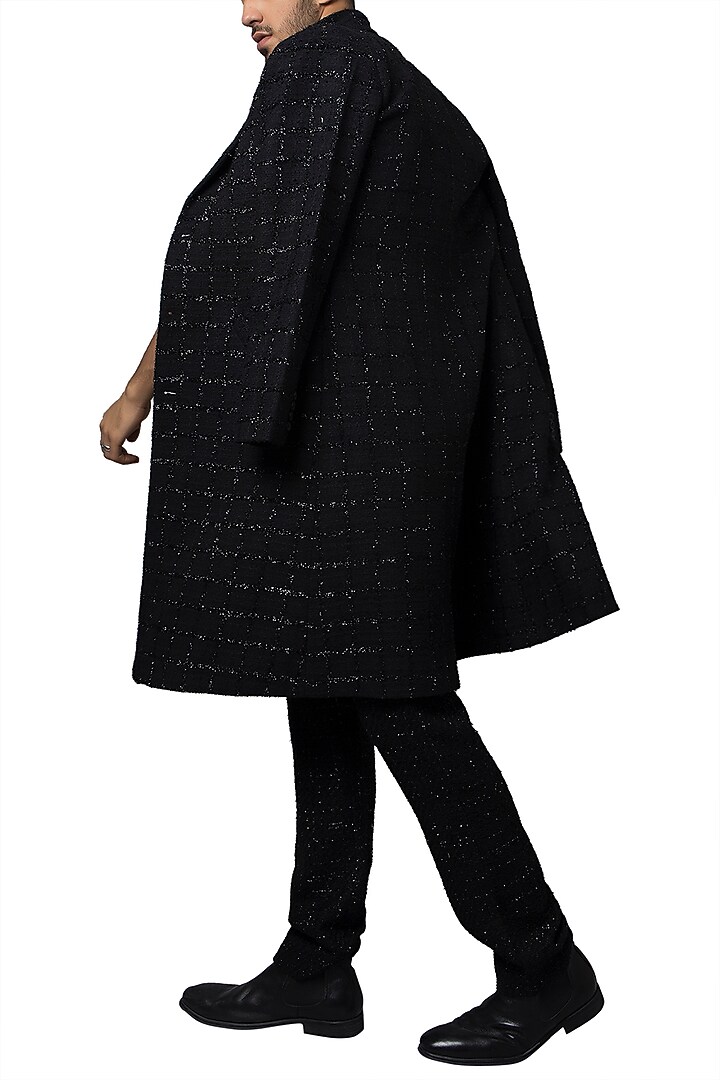 Black Lurex Tweed Overcoat by Siddartha Tytler Men at Pernia's Pop Up Shop