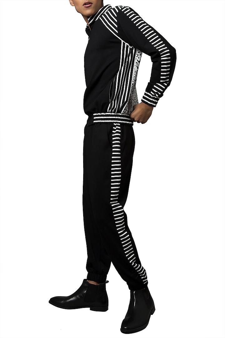 Black Striped Jogger Pants by Siddartha Tytler Men