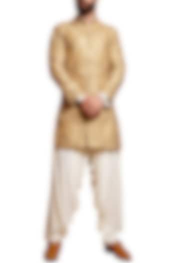 Beige Embroidered Wedding Sherwani Set by Siddartha Tytler Men at Pernia's Pop Up Shop