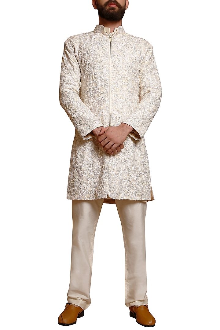 Ivory Embellished Groom Sherwani Set by Siddartha Tytler Men at Pernia's Pop Up Shop