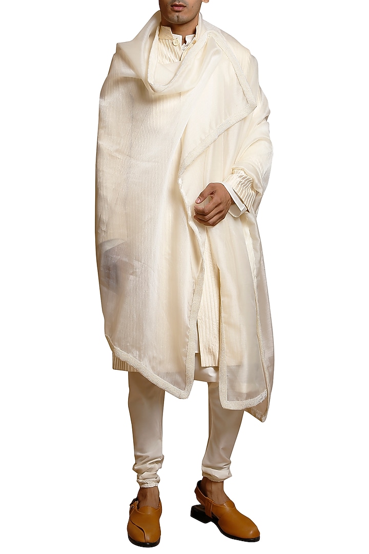 Ivory Crystal Embroidered Wedding Sherwani Set by Siddartha Tytler Men at Pernia's Pop Up Shop