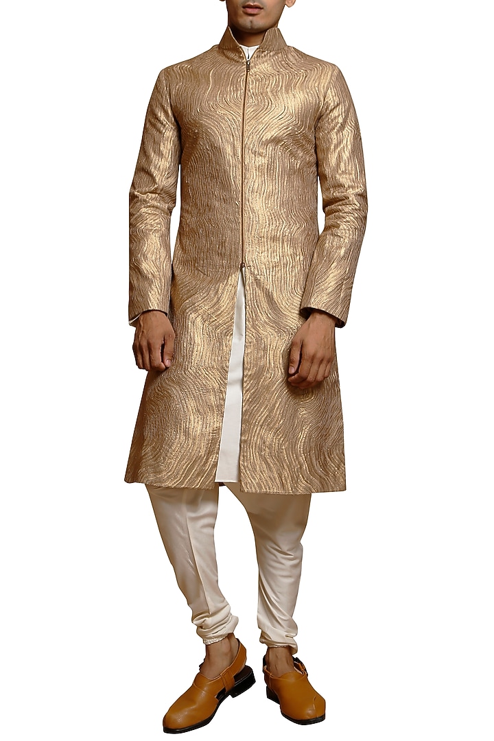 Copper Laser Strip Worked Wedding Sherwani Set by Siddartha Tytler Men at Pernia's Pop Up Shop
