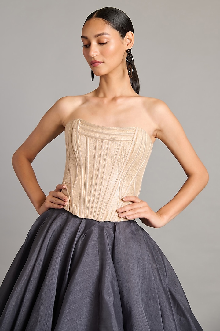 Gold Lamme Quilted Corset Top by Siddartha Tytler at Pernia's Pop Up Shop