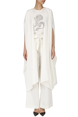 Ivory kaftan jacket with palazzo pants by Siddartha Tytler