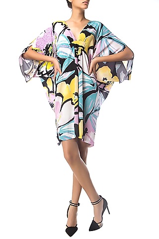 Multi-Colour Floral Print Sequins Kaftan by Siddartha Tytler