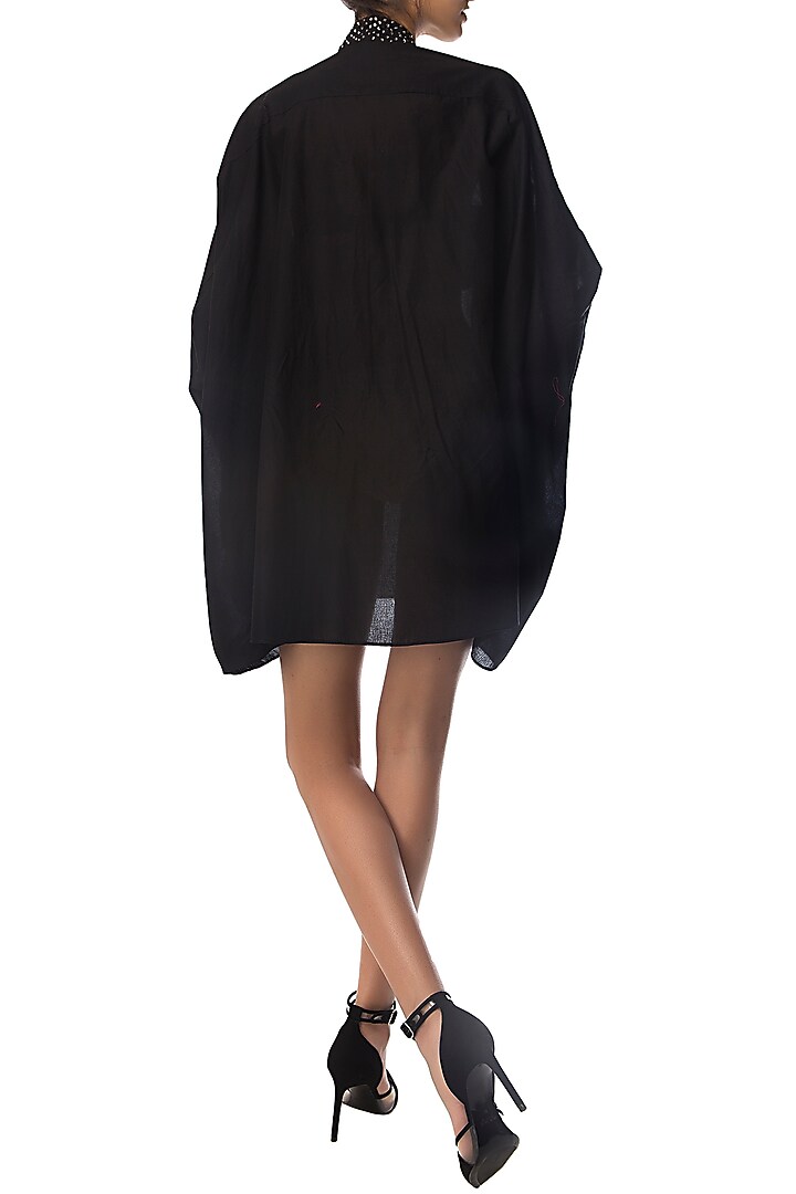 Black oversized shirt dress with polka dotted crystal bow available only at Pernia's Pop Up Shop.