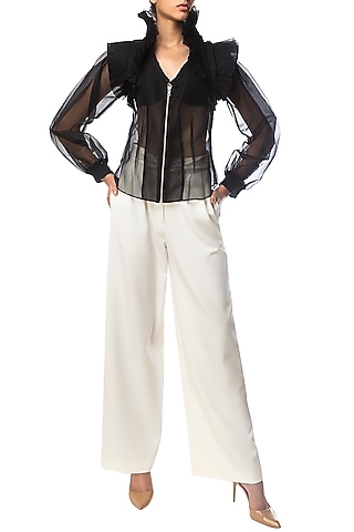 Black Victorian Collar Sheer Top by Siddartha Tytler