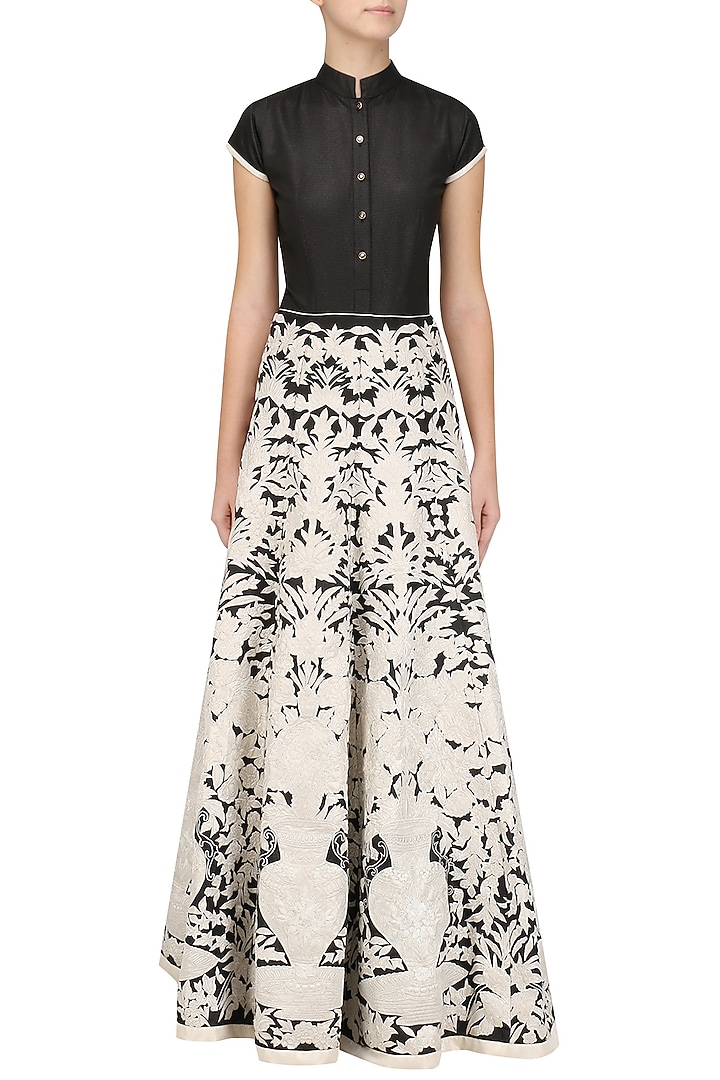 Black applique work anarkali set available only at Pernia's Pop Up Shop.