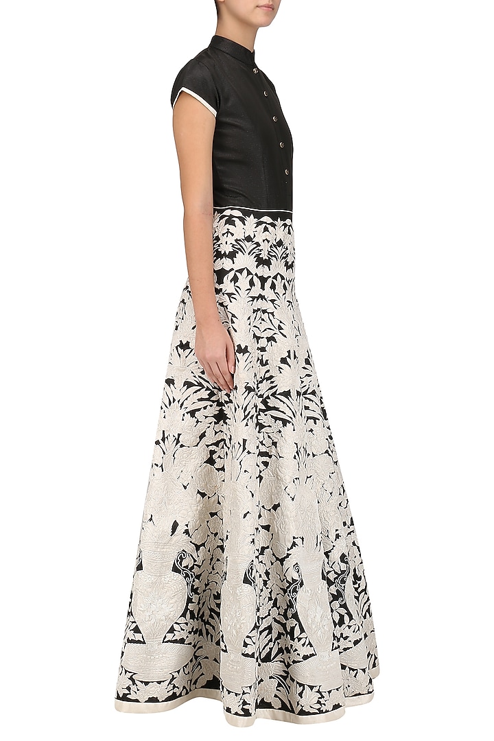 Black applique work anarkali set available only at Pernia's Pop Up Shop.
