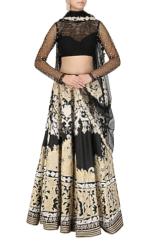 Black Embroidered Lehenga Set by Siddartha Tytler