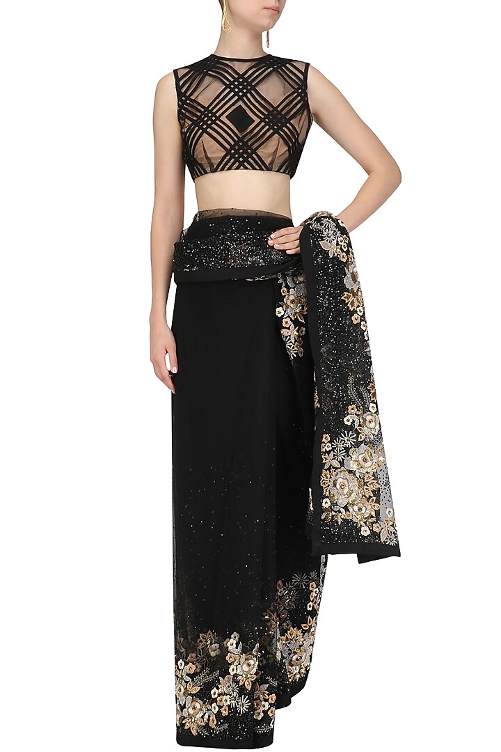 Black embroidered saree and blouse available only at Pernia's Pop Up Shop.