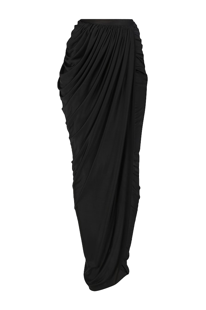 Black peplum structured jacket with drape skirt and stole available only at Pernia's Pop Up Shop.