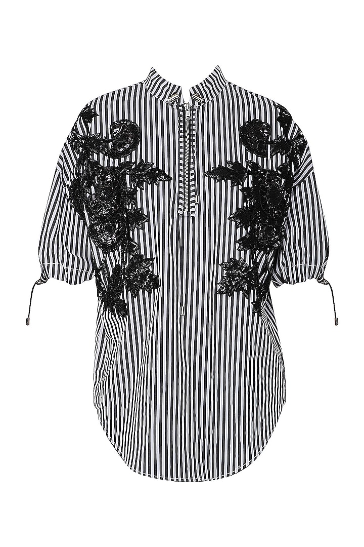 Black and White Striped Patch Work Top by Siddartha Tytler