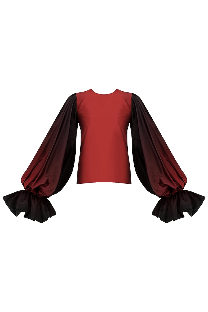 Red To Black Ombre Balloon Sleeves Top by Siddartha Tytler