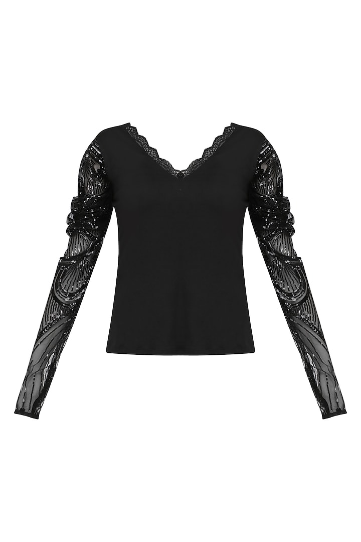 Black Sequins Embroidered Top by Siddartha Tytler